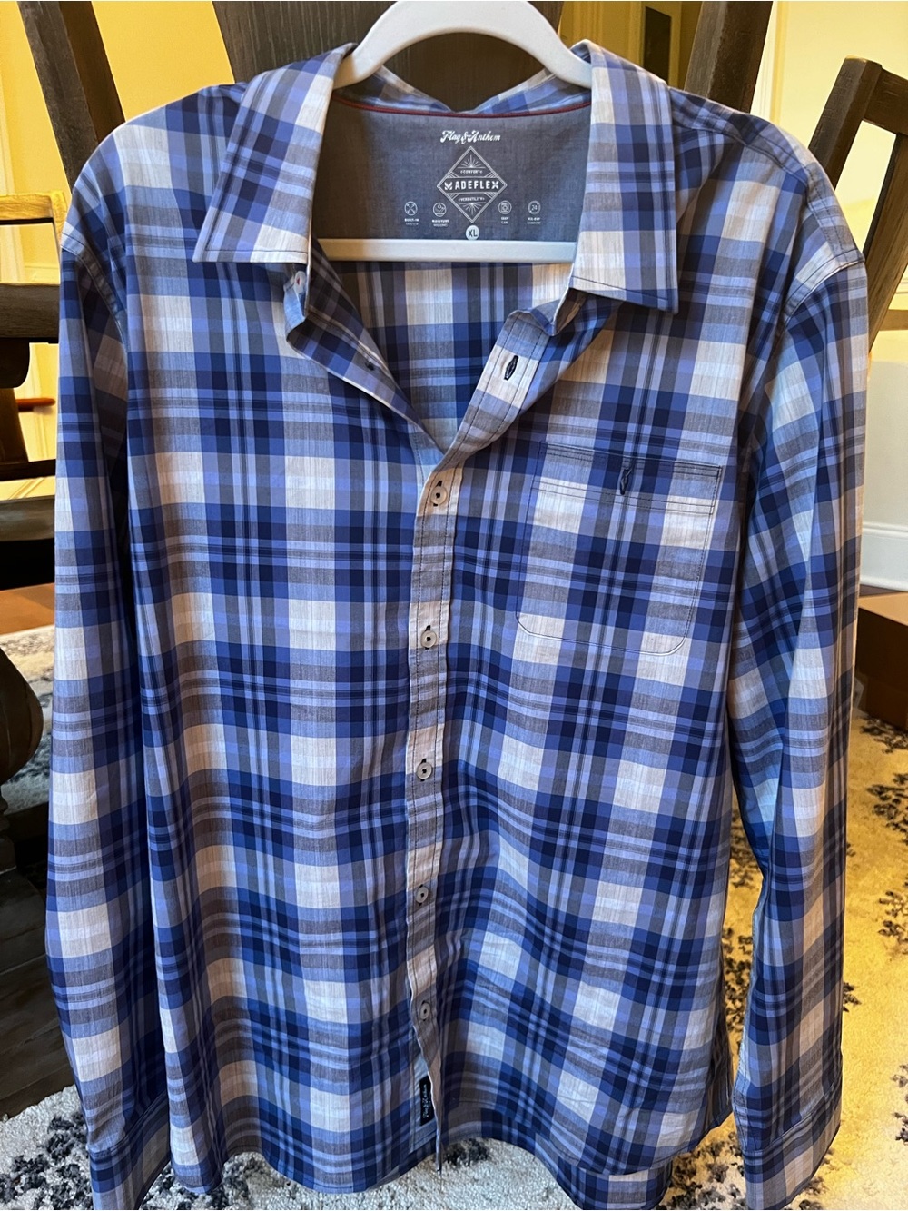 Madeflex Men's Blue Plaid Casual Button-Down Shirt